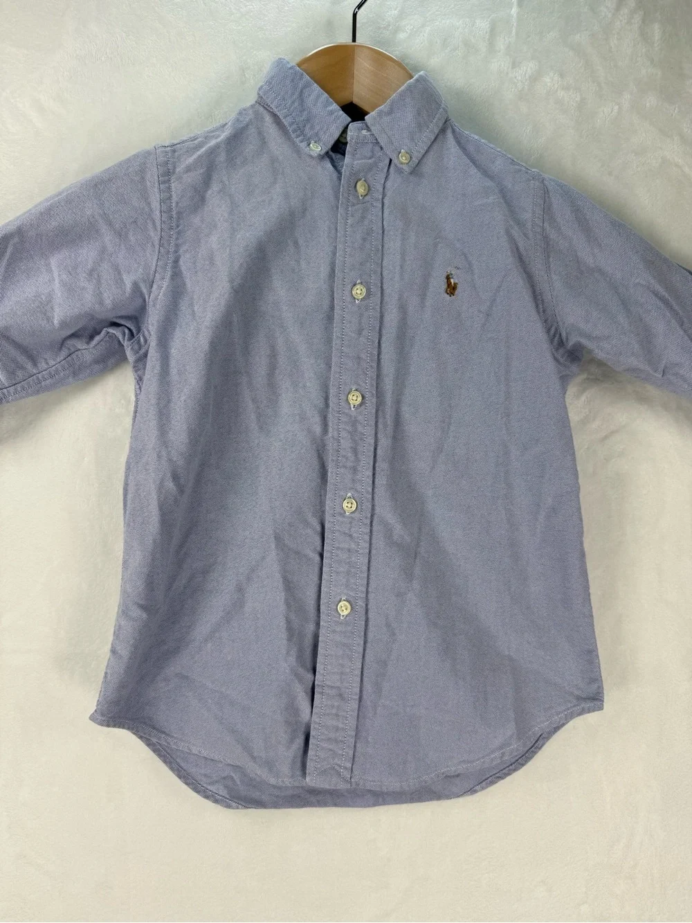Polo Ralph Lauren Boys Blue Oxford Button Down Shirt Size 5 Pony Logo